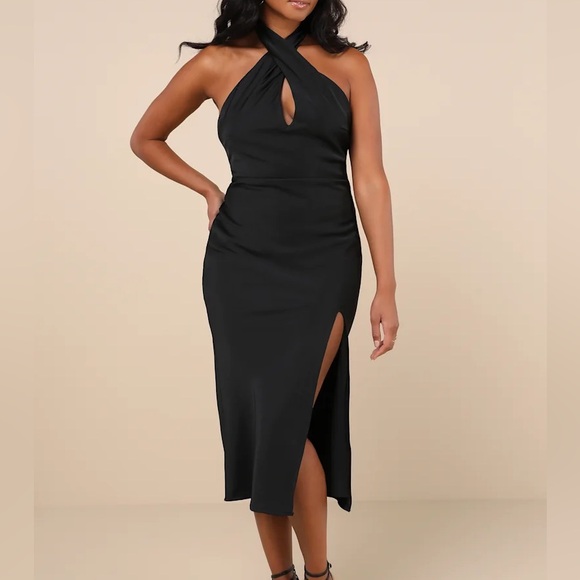 Satin Dress Lulus Black Halter Dress NWOT Lulus Beyond Classy